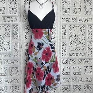 dressbarn Black and Red Floral Asymmetrical Dress
